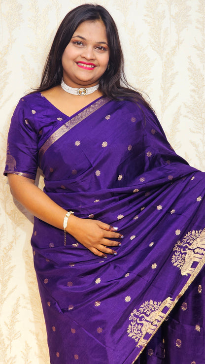 Indrani - Heritage Elephant Motif  Royal Purple Saree