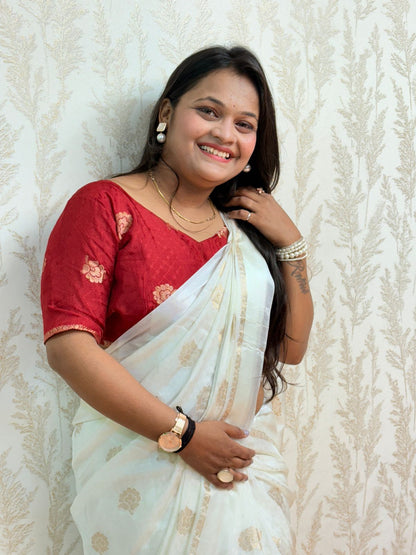 Ivory Ishika – Elegant White Golden Saree