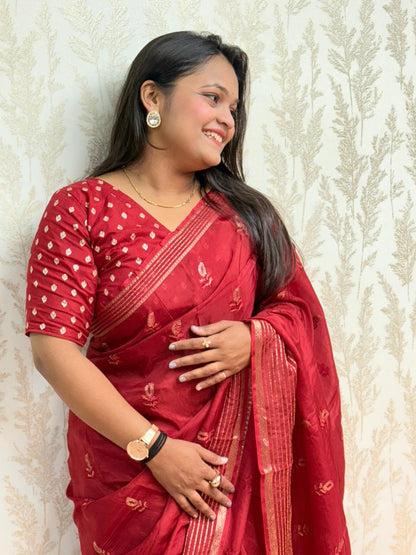 Scarlet Symphony – Pure Viscose Embroidered Red Saree