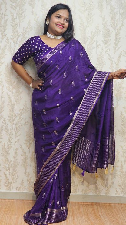 Scarlet Symphony – Pure Viscose Embroidered Royal Purple Saree