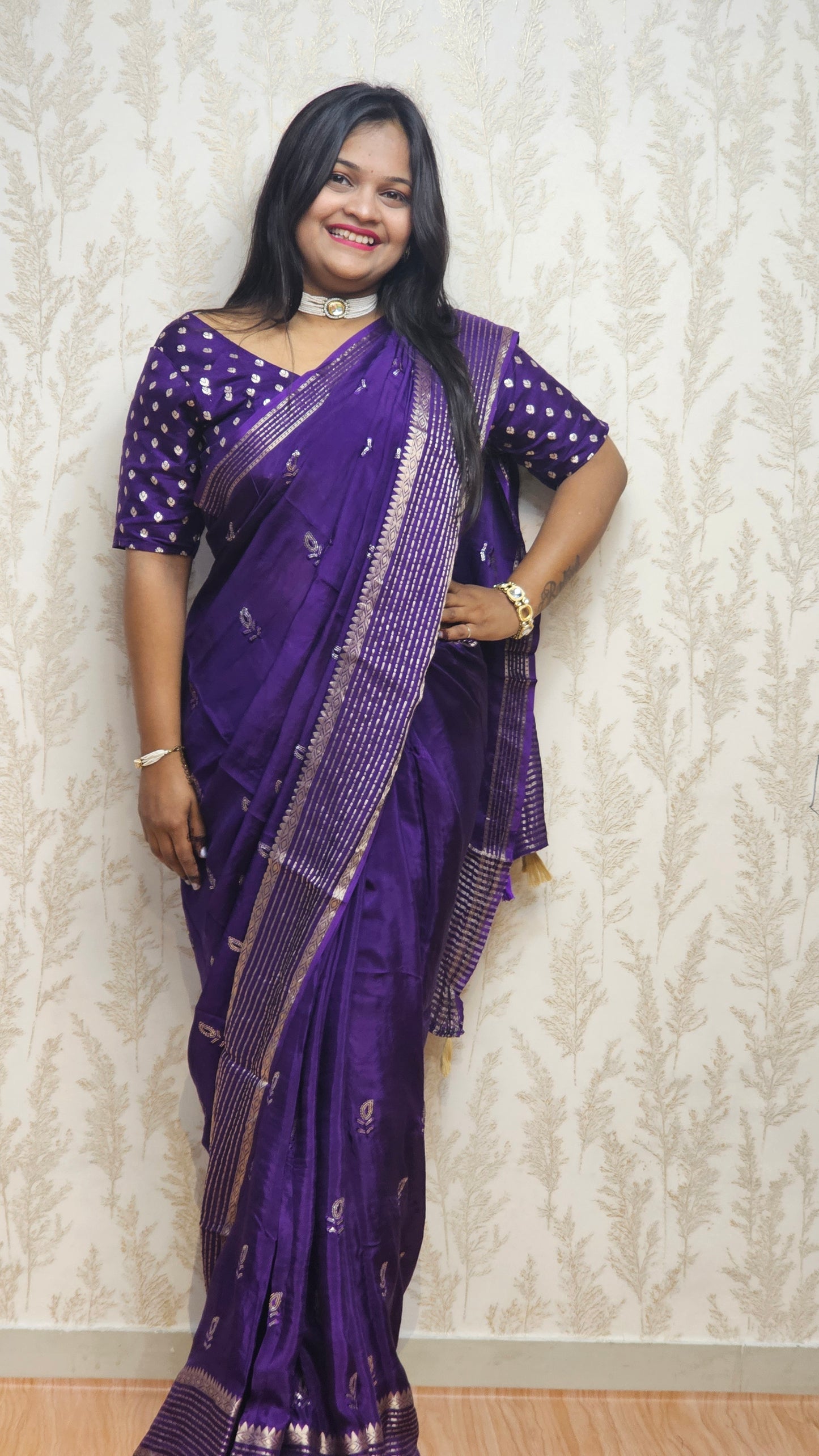 Scarlet Symphony – Pure Viscose Embroidered Royal Purple Saree
