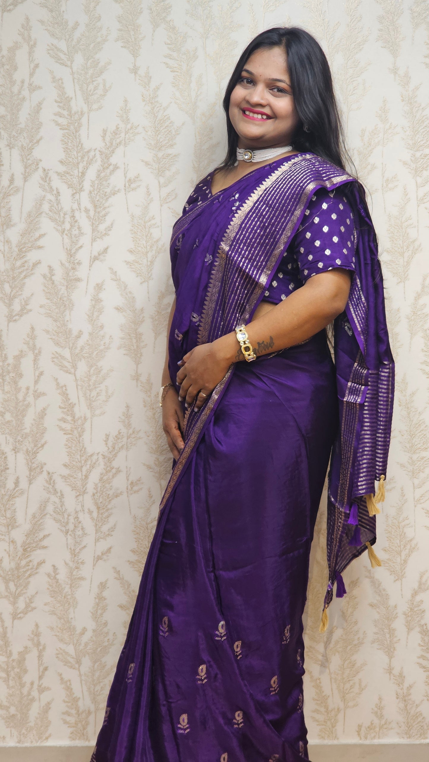 Scarlet Symphony – Pure Viscose Embroidered Royal Purple Saree