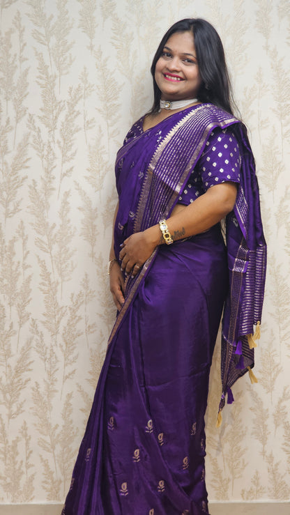 Scarlet Symphony – Pure Viscose Embroidered Royal Purple Saree