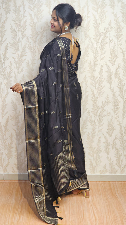 Scarlet Symphony – Pure Viscose Embroidered Black Color Saree