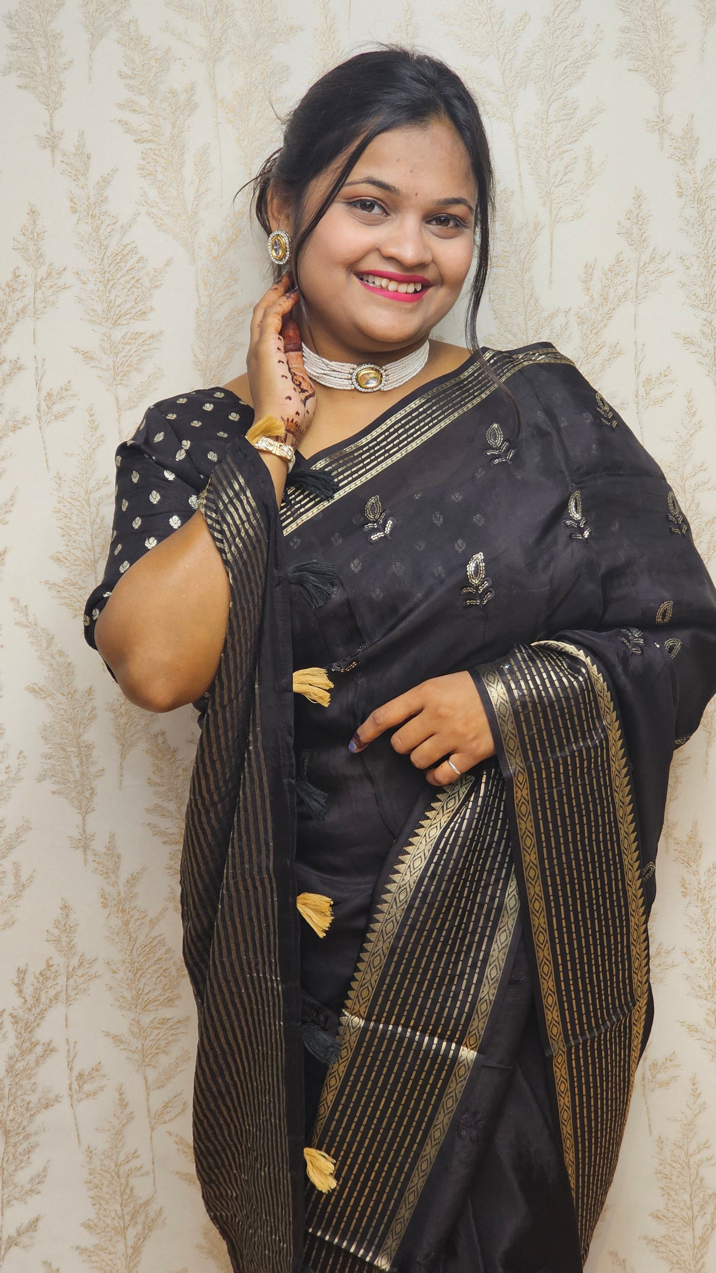 Scarlet Symphony – Pure Viscose Embroidered Black Color Saree