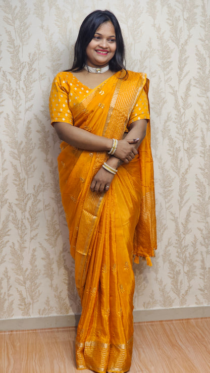 Scarlet Symphony – Pure Viscose Embroidered Mustered Yellow Saree