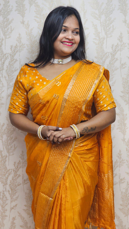 Scarlet Symphony – Pure Viscose Embroidered Mustered Yellow Saree