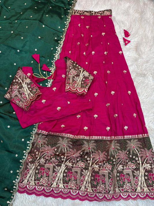 Elephant Parade Zari Weave Rani Green Lehenga