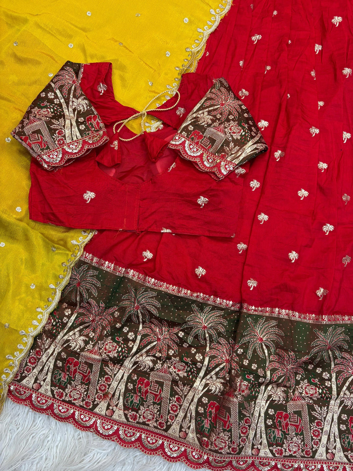 Elephant Parade Zari Weave Red Yellow Lehenga