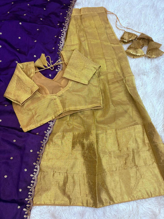 Swarna Chex Jacquard Lehenga-Purple