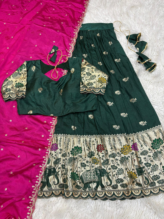 Rajkumari Elephant Parade Lehenga-Green Rani