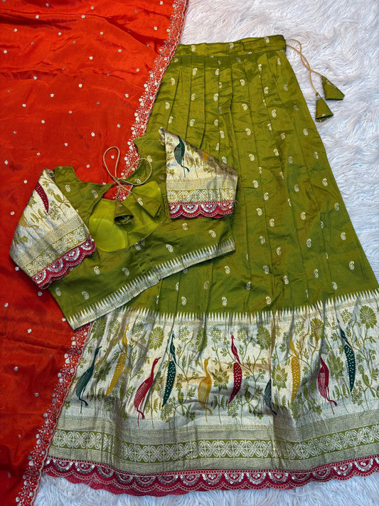 Morbagh Parrot Green-Rust Zari Lehenga