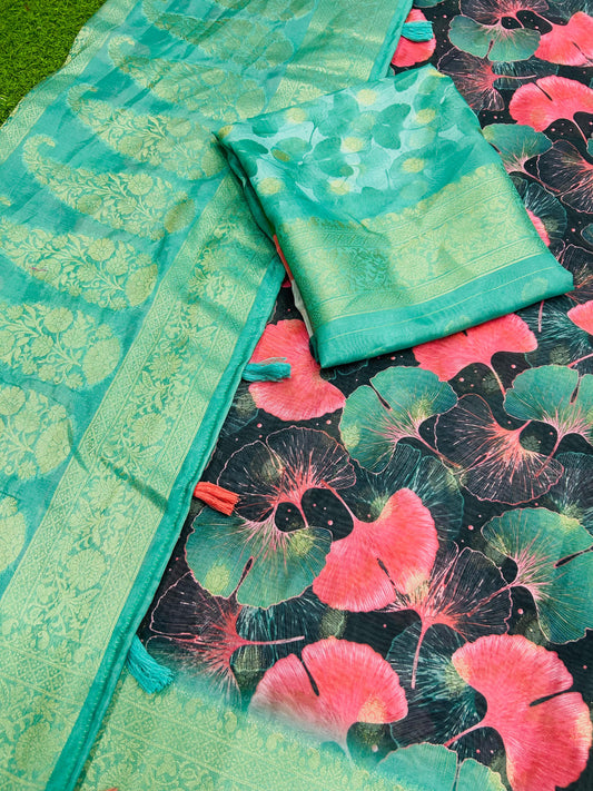 Multi Color Dola Silk Digital Print Saree With Rich Pallu