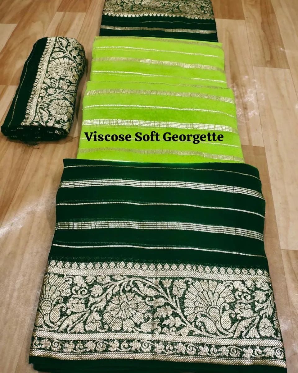 Green  Pure Viscose Georgette With Jacquard Weaving Border With Shaded Concept
