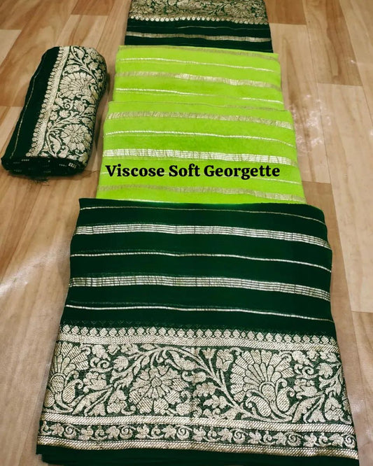 Green  Pure Viscose Georgette With Jacquard Weaving Border With Shaded Concept