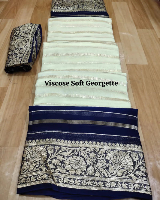 Violet Pure Viscose Georgette With Jacquard Weaving Border With Shaded Concept