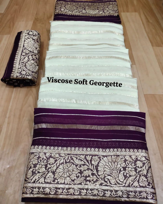 Purple Pure Viscose Georgette With Jacquard Weaving Border With Shaded Concept