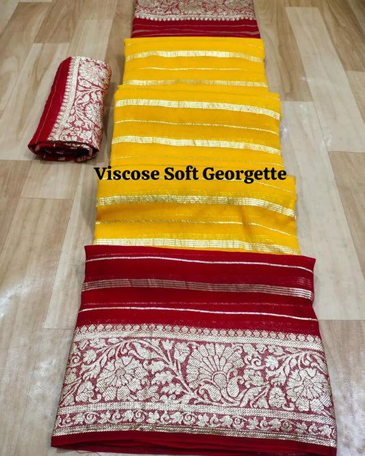 Red Pure Viscose Georgette With Jacquard Weaving Border With Shaded Concept