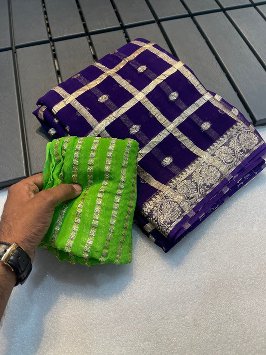 Violet Color Viscose Georgette Weaving Saree With Contrast Viscose Blouse