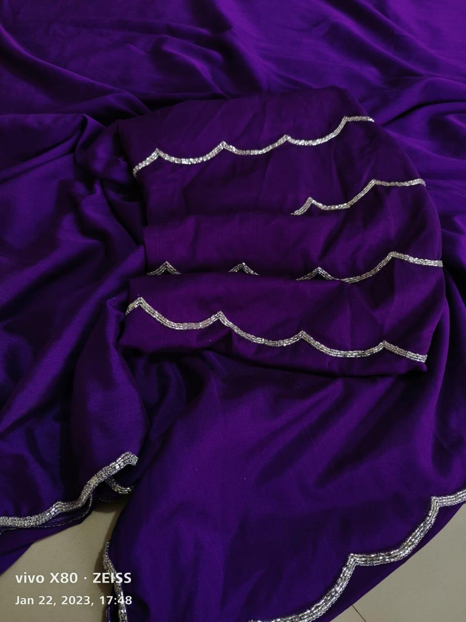Violet Color Crepe Silk Saree With Handwork