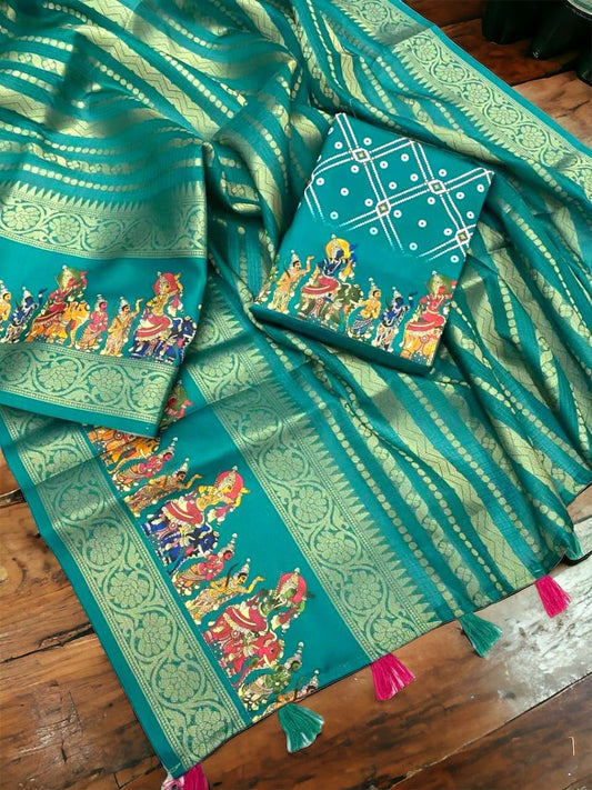 Pure Rama Banaras Warm Silk Kota Jacquard With Beautiful Print Design