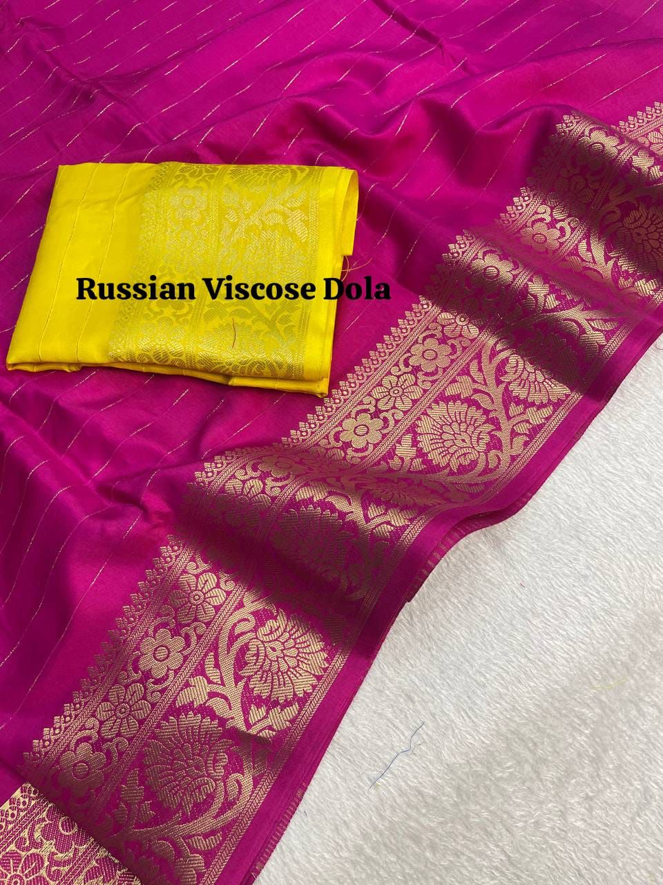 Pure Pink Viscose Russian Dola Saree With Pallu And Jacquard Border