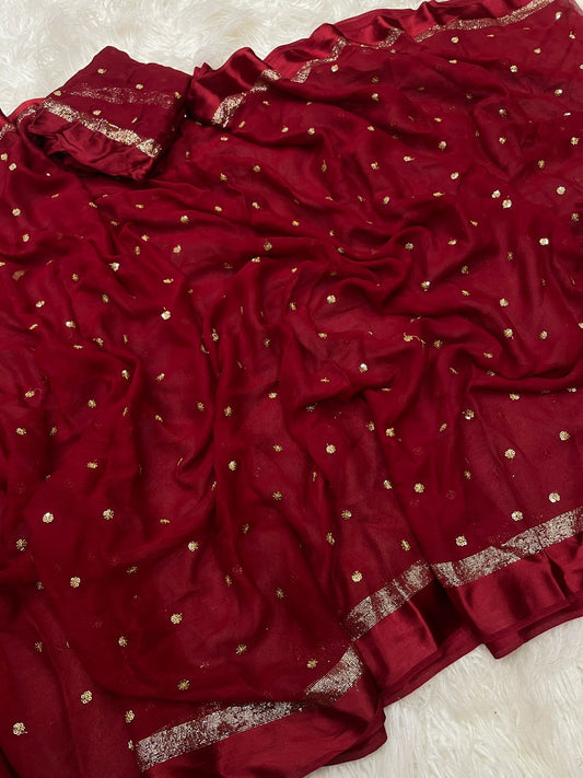 Maroon Color Royal Elegance Viscose Embroidered Saree with Eco-Friendly Satin Patta