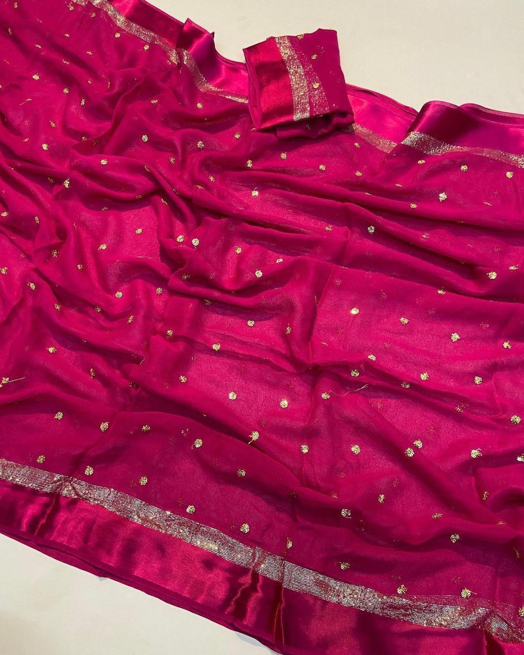 Pink Color Royal Elegance Viscose Embroidered Saree with Eco-Friendly Satin Patta